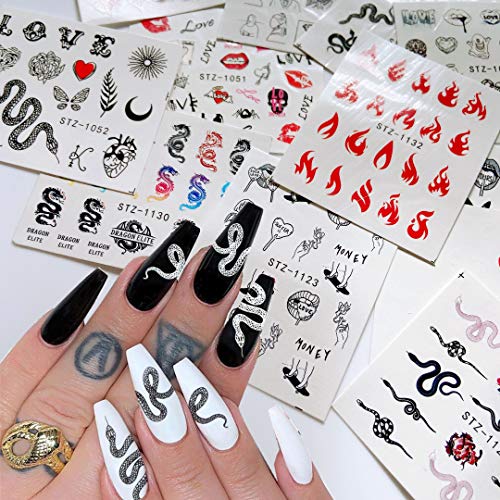 NAIL ANGEL 12 Sheets Nail Art Water Decals Water Transfer Sticker Flame Snake...