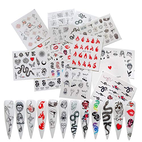 NAIL ANGEL 12 Sheets Nail Art Water Decals Water Transfer Sticker Flame Snake...