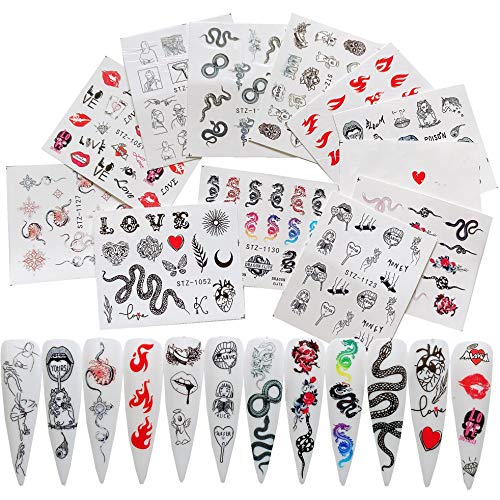 NAIL ANGEL 12 Sheets Nail Art Water Decals Water Transfer Sticker Flame Snake...