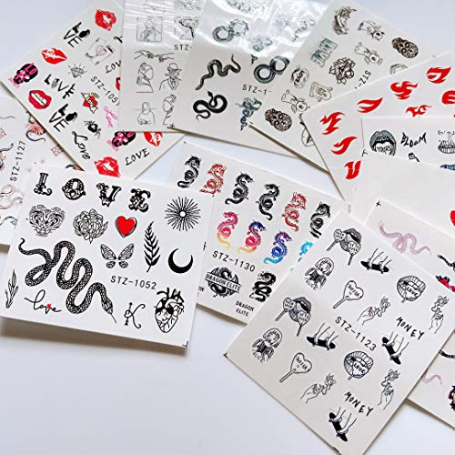 NAIL ANGEL 12 Sheets Nail Art Water Decals Water Transfer Sticker Flame Snake...