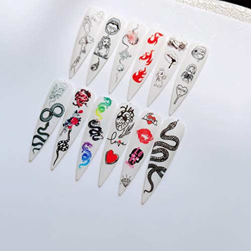NAIL ANGEL 12 Sheets Nail Art Water Decals Water Transfer Sticker Flame Snake...