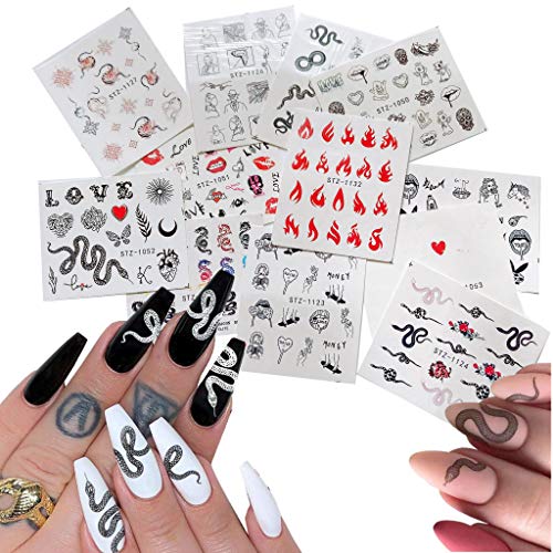 NAIL ANGEL 12 Sheets Nail Art Water Decals Water Transfer Sticker Flame Snake...