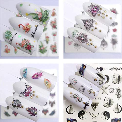 NAIL ANGEL 15 Sheets Nail Art Water Decals Water Transfer Sticker Different P...