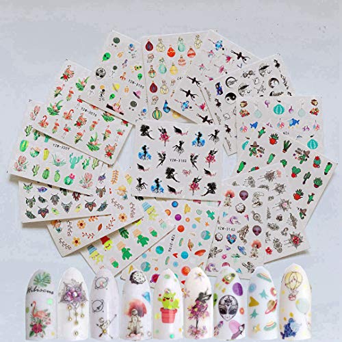 NAIL ANGEL 15 Sheets Nail Art Water Decals Water Transfer Sticker Different P...
