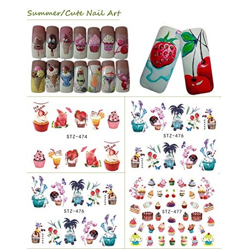 NAIL ANGEL 18 Sheets Nail Art Water Decals Ice-Cream Cupcake Ice-Lolly Fruit ...