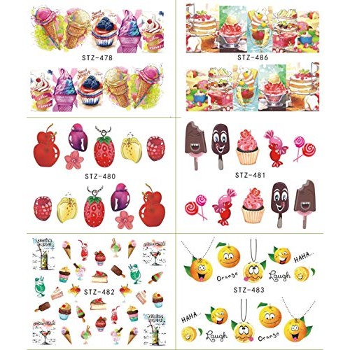 NAIL ANGEL 18 Sheets Nail Art Water Decals Ice-Cream Cupcake Ice-Lolly Fruit ...