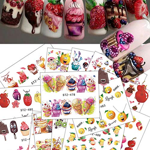 NAIL ANGEL 18 Sheets Nail Art Water Decals Ice-Cream Cupcake Ice-Lolly Fruit ...