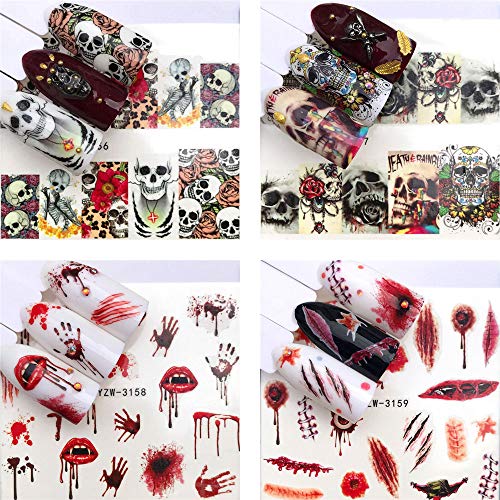 NAIL ANGEL 18 Sheets Nail Art Water Decals Water Transfer Sticker Halloween S...