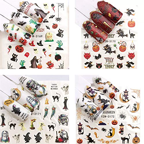 NAIL ANGEL 18 Sheets Nail Art Water Decals Water Transfer Sticker Halloween S...