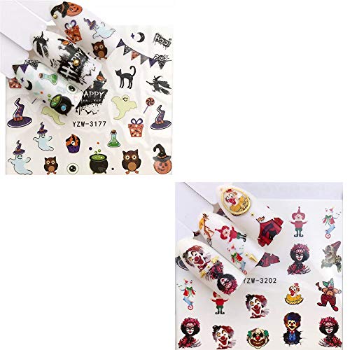NAIL ANGEL 18 Sheets Nail Art Water Decals Water Transfer Sticker Halloween S...