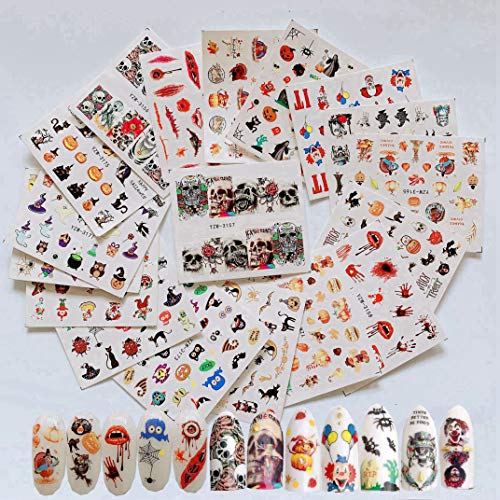 NAIL ANGEL 18 Sheets Nail Art Water Decals Water Transfer Sticker Halloween S...