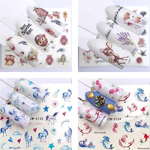 NAIL ANGEL 20 Sheets Nail Art Water Decals Water Transfer Sticker Different P...