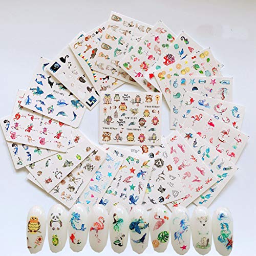 NAIL ANGEL 20 Sheets Nail Art Water Decals Water Transfer Sticker Different P...