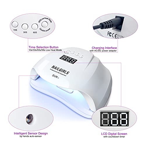 UV LED Nail Lamp, NAILGIRLS 54W Fast Nail Dryer Gel Polish Light with 4 Timer...