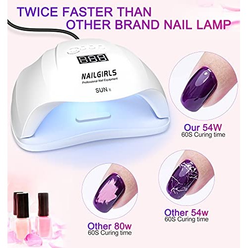 UV LED Nail Lamp, NAILGIRLS 54W Fast Nail Dryer Gel Polish Light with 4 Timer...