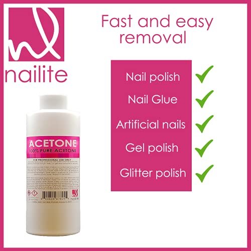 Nailite Nail Polish Remover – 100% Pure Acetone, Quick Professional Ultra-Pow...