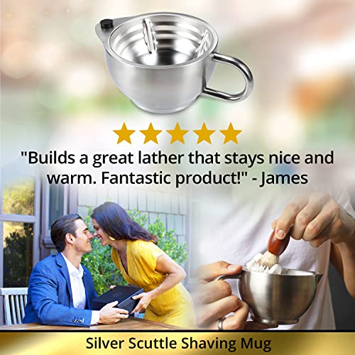 Silver Fox Shaving Scuttle Mug - Stainless Steel Scuttle Shaving Mug + Cork, ...