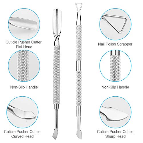 2PCS Cuticle Pusher and Cutter Set, Triangle Cuticle Nail Pusher Peeler Scrap...