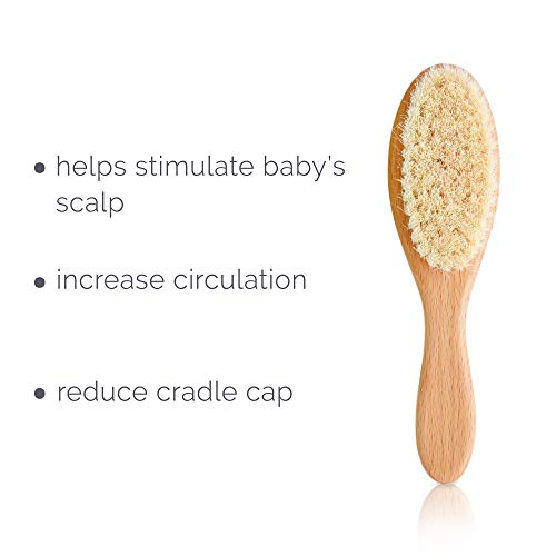 Natemia Premium Wooden Baby Hair Brush and Comb Set – Natural Soft Bristles –...