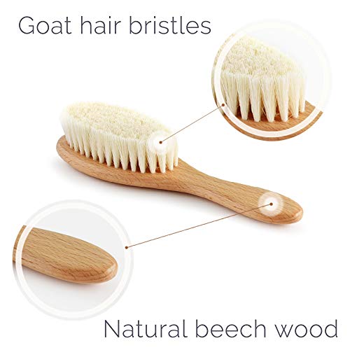 Natemia Premium Wooden Baby Hair Brush and Comb Set – Natural Soft Bristles –...