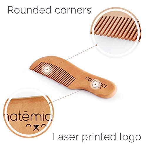 Natemia Premium Wooden Baby Hair Brush and Comb Set – Natural Soft Bristles –...