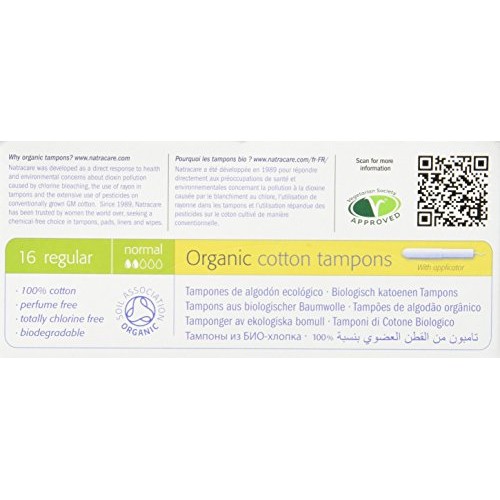 NATRACARE Organic Regular Tampons with Applicator ,16 Count (Pack of 3)