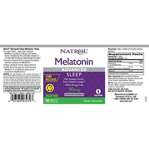 Natrol Melatonin Advanced Sleep Tablets with Vitamin B6, Helps You Fall Aslee...