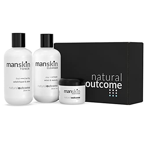 Skincare Kit for Men by Natural Outcome - Anti Aging Daily 3 Step Face Care R...