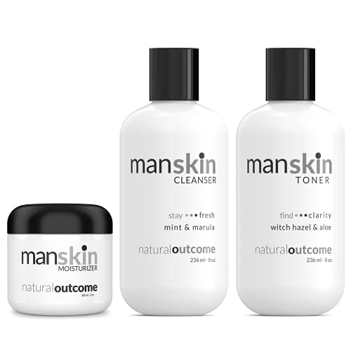 Skincare Kit for Men by Natural Outcome - Anti Aging Daily 3 Step Face Care R...