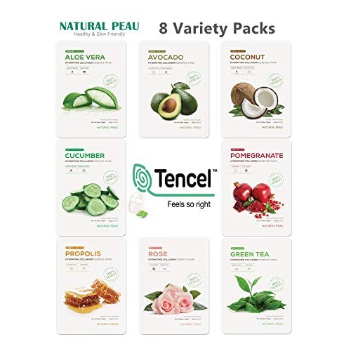 [8 Variety Packs] Natural Peau Hydrating Collagen Essence Face Mask (28 g / 0...