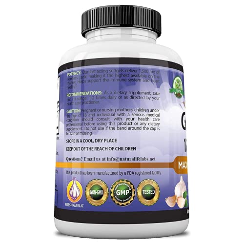 Odorless Pure Garlic 3000 mg per Serving Maximum Strength 150 Soft gels Promo...