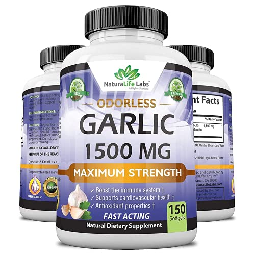Odorless Pure Garlic 3000 mg per Serving Maximum Strength 150 Soft gels Promo...