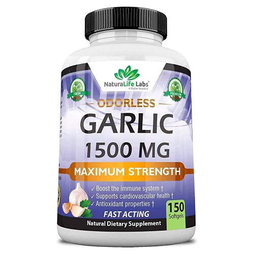 Odorless Pure Garlic 3000 mg per Serving Maximum Strength 150 Soft gels Promo...