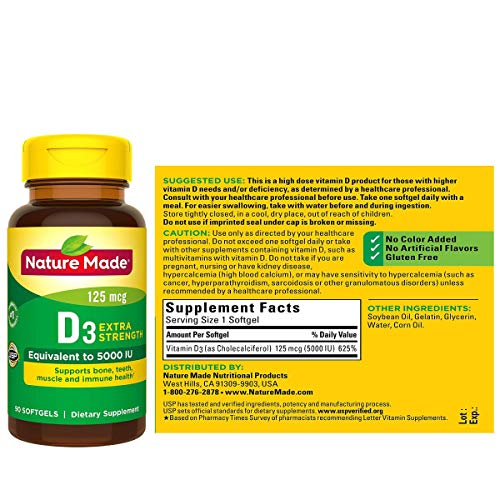 Nature Made Extra Strength Vitamin D3 5000 IU (125 mcg), Dietary Supplement f...