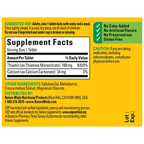 Nature Made Vitamin B1 100 mg Tablets, 100 Count for Metabolic Health