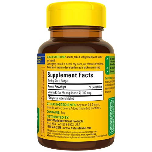 Nature Made Vitamin K2 100 mcg, Dietary Supplement for Bone Support, 30 Softg...