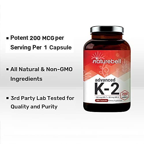 Full Spectrum Vitamin K2 Supplement with MK-7 & MK-4, 200 mcg, 200 Capsules, ...