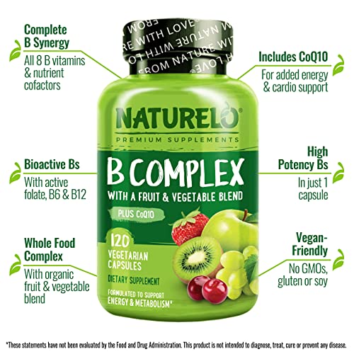 NATURELO B Complex - Whole Food Complex with Vitamin B6, Folate, B12, Biotin ...