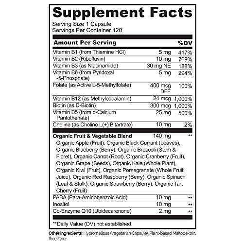 NATURELO B Complex - Whole Food Complex with Vitamin B6, Folate, B12, Biotin ...