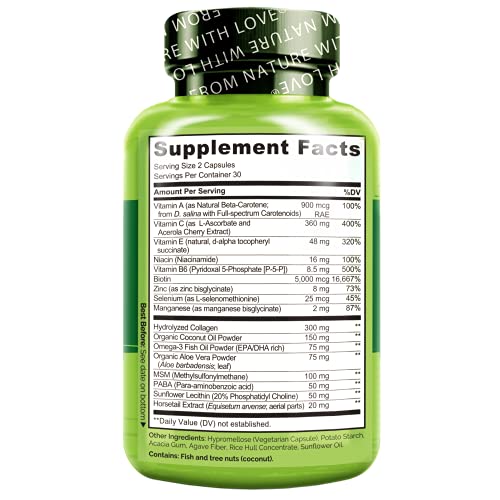 NATURELO Hair, Skin and Nails Vitamins - 5000 mcg Biotin, Collagen, Natural V...