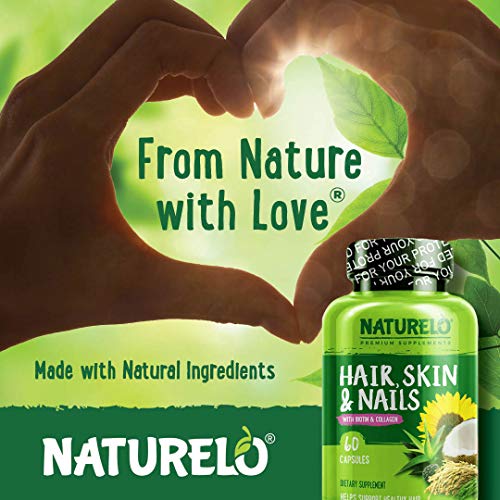 NATURELO Hair, Skin and Nails Vitamins - 5000 mcg Biotin, Collagen, Natural V...