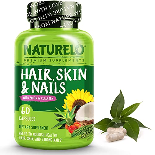 NATURELO Hair, Skin and Nails Vitamins - 5000 mcg Biotin, Collagen, Natural V...