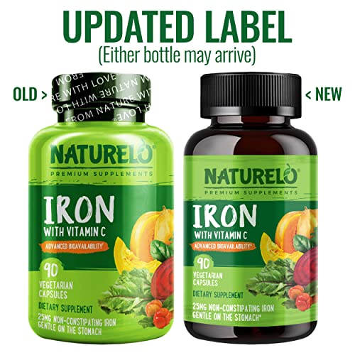 NATURELO Vegan Iron Supplement with Vitamin C and Organic Whole Foods - Gentl...
