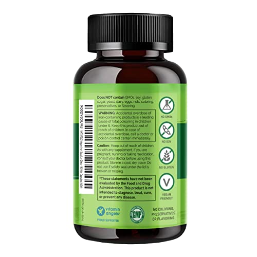 NATURELO Vegan Iron Supplement with Vitamin C and Organic Whole Foods - Gentl...