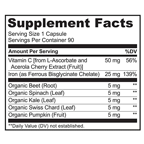 NATURELO Vegan Iron Supplement with Vitamin C and Organic Whole Foods - Gentl...