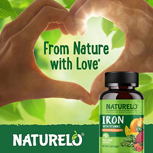 NATURELO Vegan Iron Supplement with Vitamin C and Organic Whole Foods - Gentl...