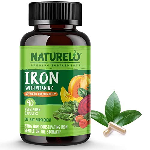 NATURELO Vegan Iron Supplement with Vitamin C and Organic Whole Foods - Gentl...