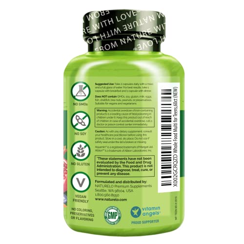 NATURELO Whole Food Multivitamin for Teens - Vitamins and Minerals for Teenag...