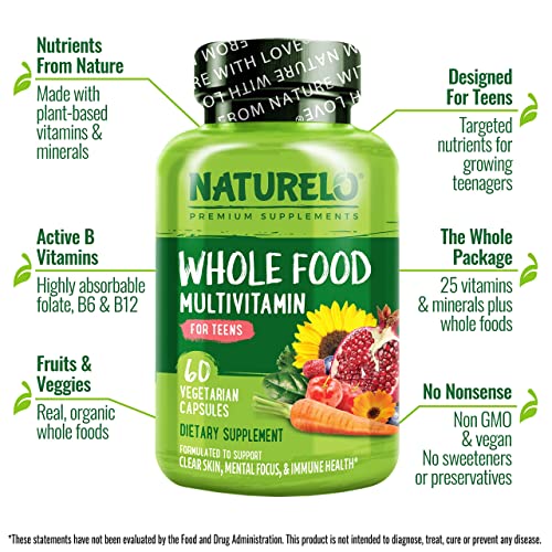NATURELO Whole Food Multivitamin for Teens - Vitamins and Minerals for Teenag...