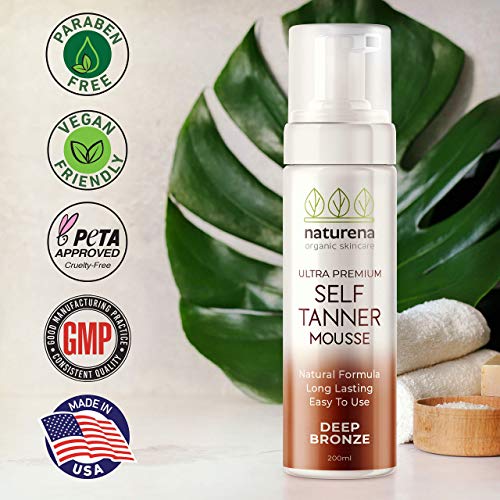 Naturena Self Tanner Tanning Mousse with Organic & Natural Ingredients, Tanni...